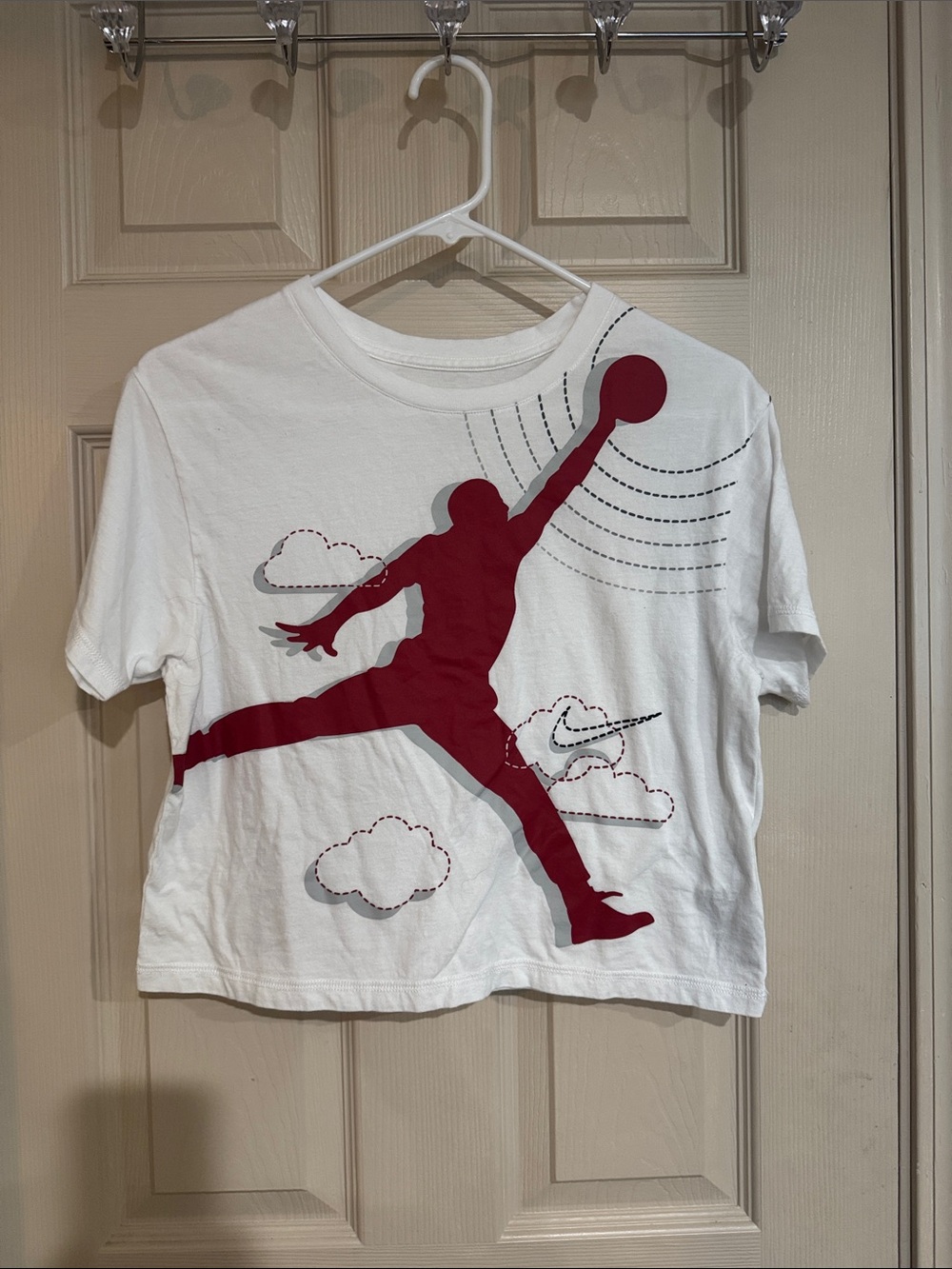 Nike Girls crop top White Tee with Maroon Basketball Silhouette